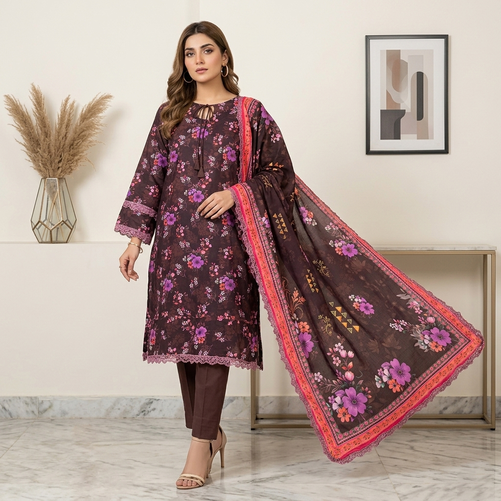 Stylish Chocolate 3pc Wholesale Pakistani Lawn Suits