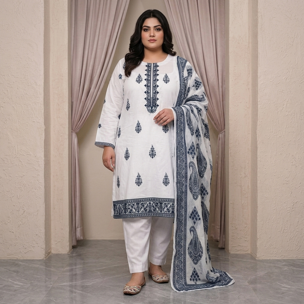 White Wholesale Pakistani Lawn Suit