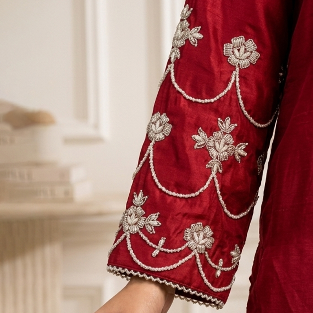 Wine Red Silk 3pc Outfit Made to Order