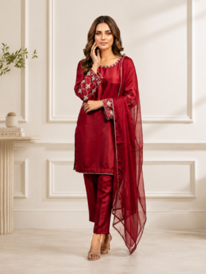Wine Red Silk 3pc Outfit Made to Order