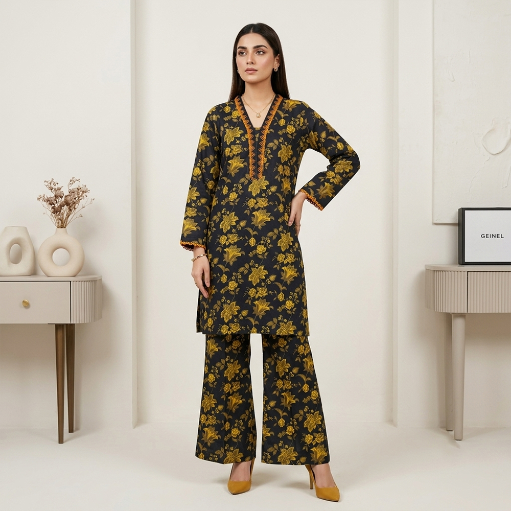 Elegant Black 2pc Wholesale Pakistani Khaddar Suits