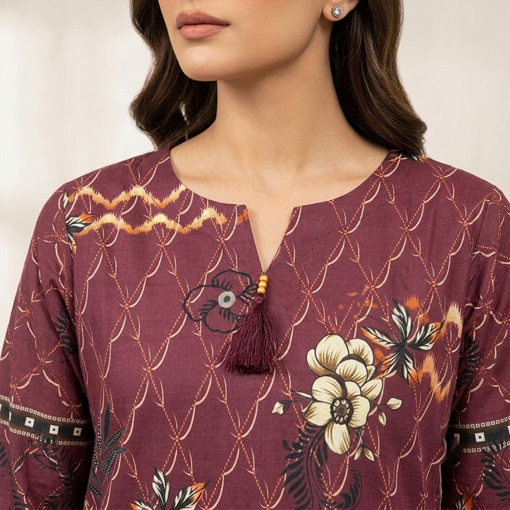 Elegant Burgundy Printed 2pc Wholesale Pakistani Khaddar Suit