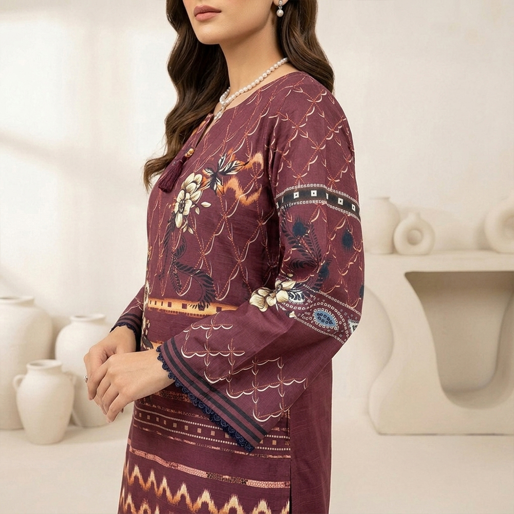 Elegant Burgundy Printed 2pc Wholesale Pakistani Khaddar Suit