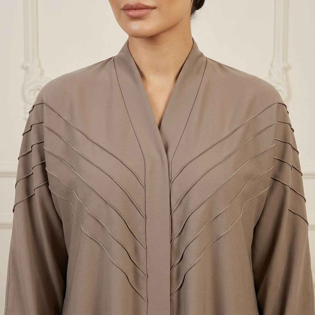 Elegant V-Pleat Taupe Wholesale Abaya