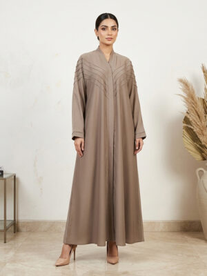 Elegant V-Pleat Taupe Wholesale Abaya