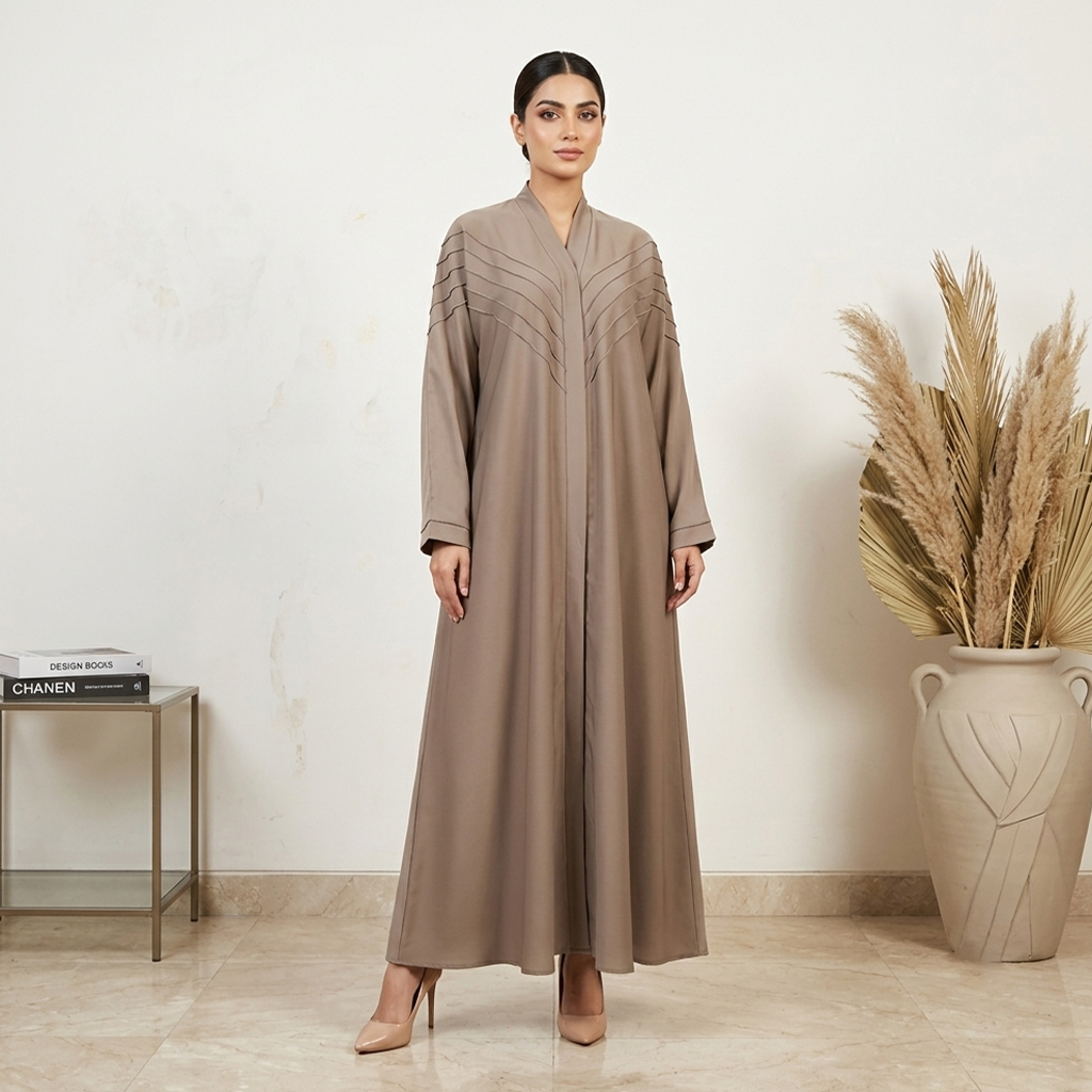 Elegant V-Pleat Taupe Wholesale Abaya