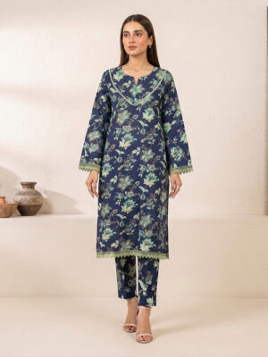 Indigo Blue Floral Printed Khaddar Pakistani Wholesale Suit