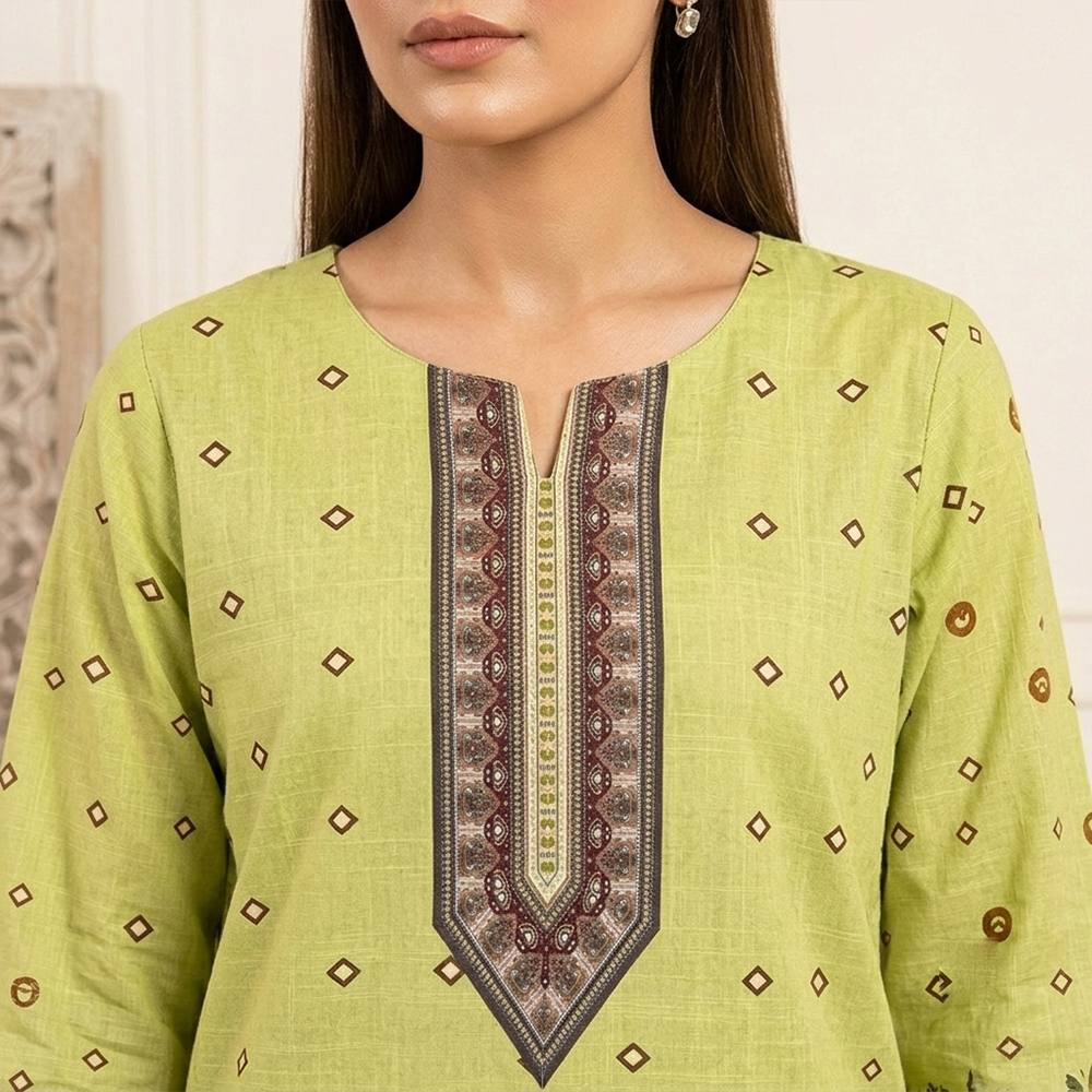 Lime Green Printed Wholesale Khaddar Pakistani Suit