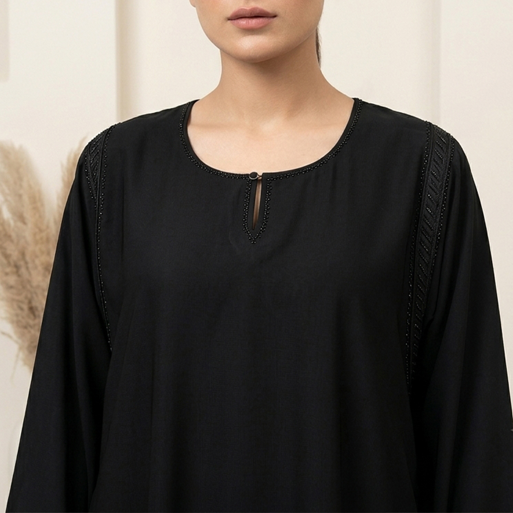 Luxury Jet Black Beaded Detailed Wholesale Abaya