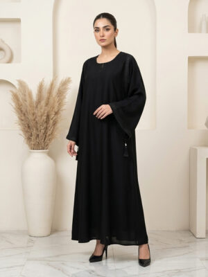 Luxury Jet Black Beaded Detailed Wholesale Abaya