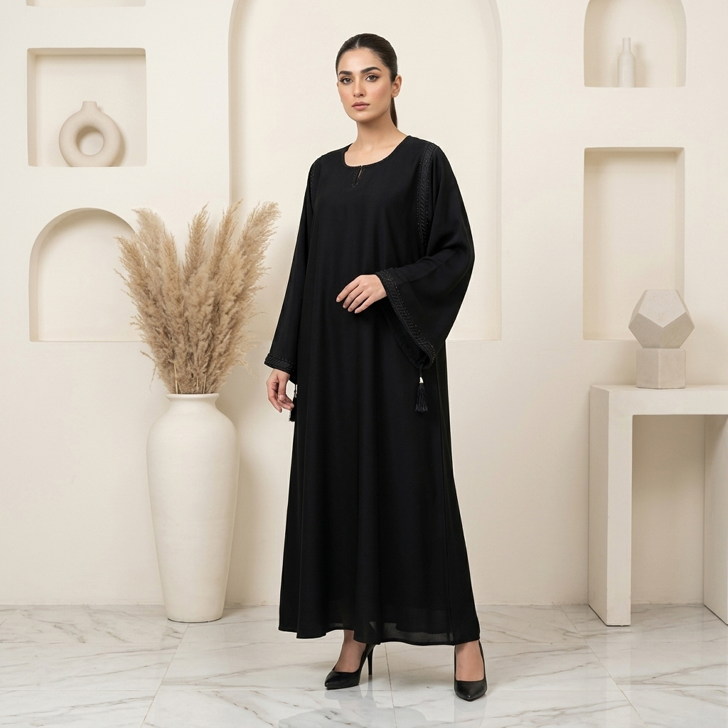 Luxury Jet Black Beaded Detailed Wholesale Abaya