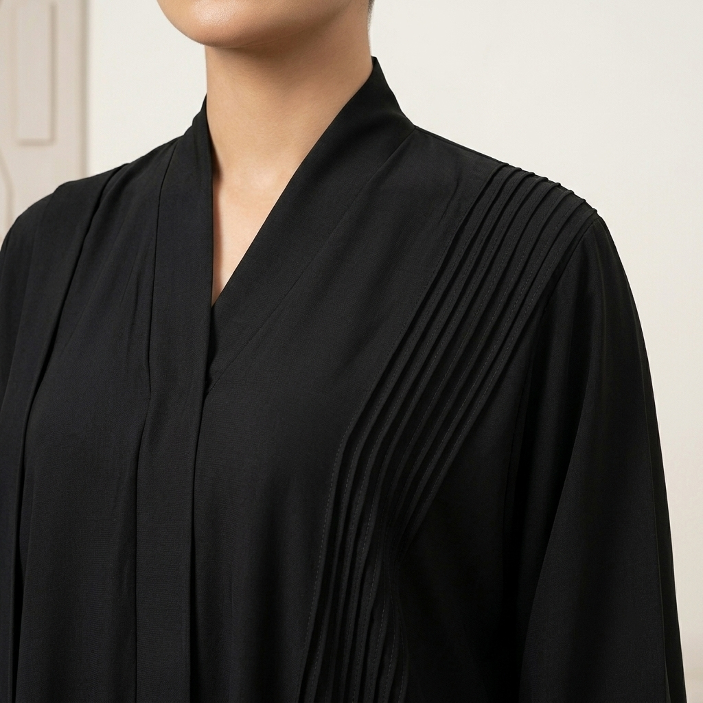 Luxury Jet Black Nida Wholesale Abaya with Pleating Details