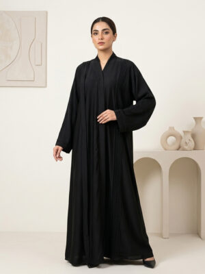 Luxury Jet Black Nida Wholesale Abaya with Pleating Details