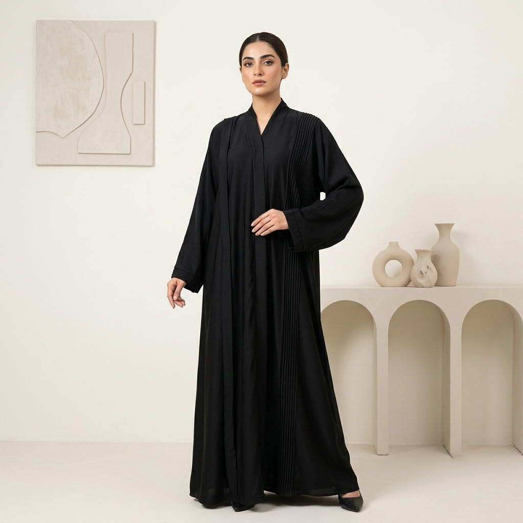 Luxury Jet Black Nida Wholesale Abaya with Pleating Details