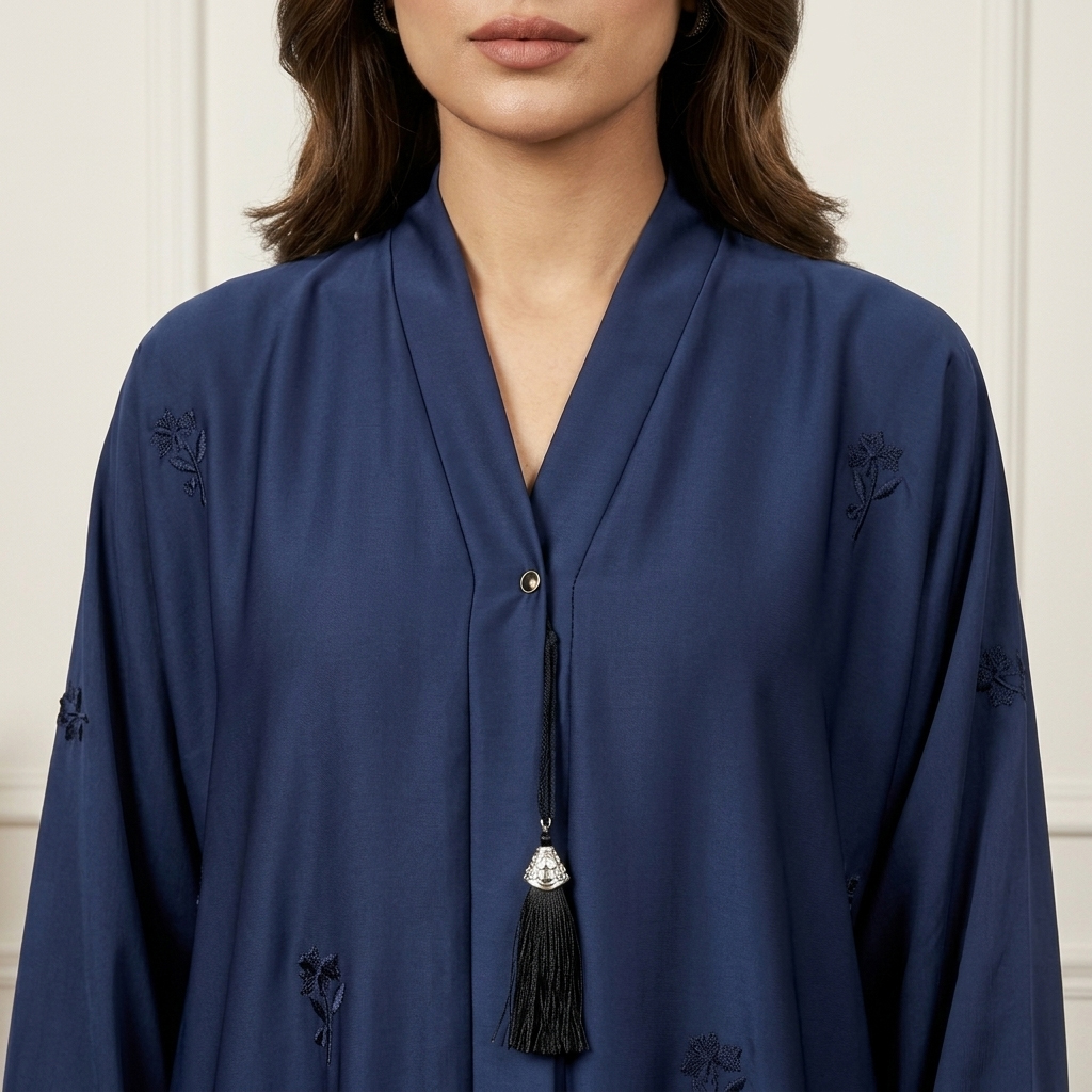 Luxury Navy Blue Wholesale Abaya with Delicate Embroidery