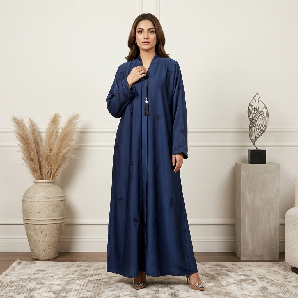 Luxury Navy Blue Wholesale Abaya with Delicate Embroidery