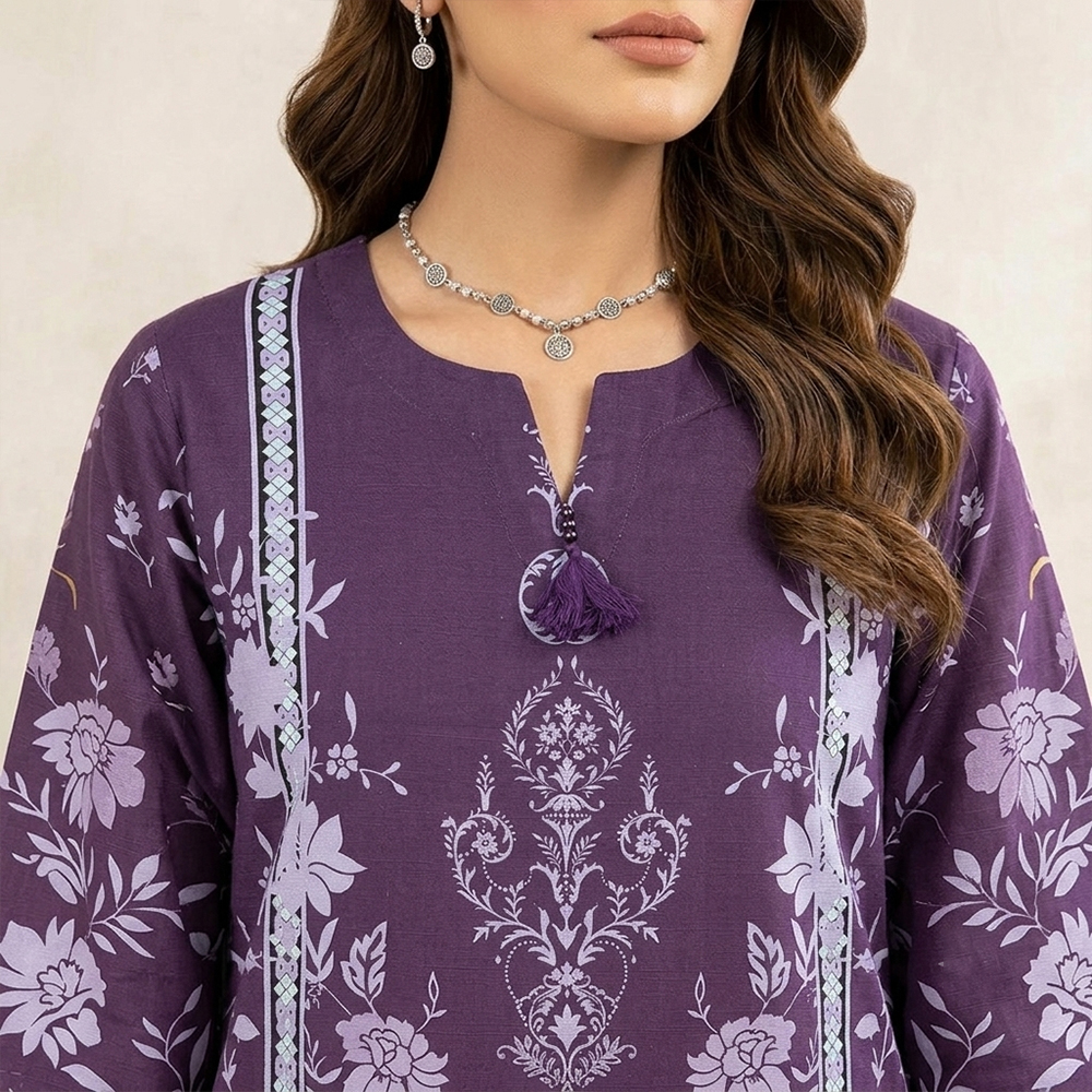 Mauve-Purple Floral Printed Khaddar Pakistani Suit Wholesale