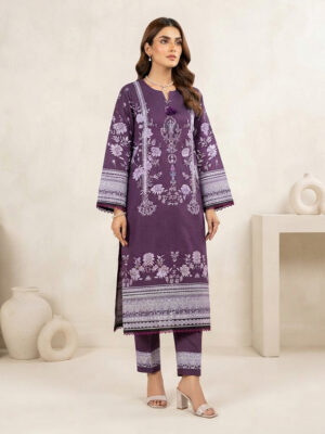 Mauve-Purple Floral Printed Khaddar Pakistani Suit Wholesale