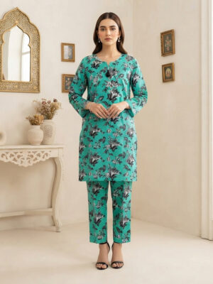 Mint Green Printed 2pc Pakistani Khaddar Suit Wholesale