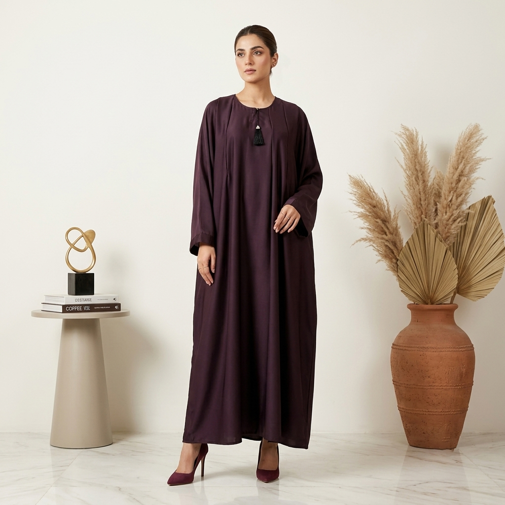 Modest Pleated Deep Plum Wholesale Abaya
