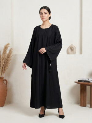 Premium Jet Black Wholesale Abaya with Beaded Detailing