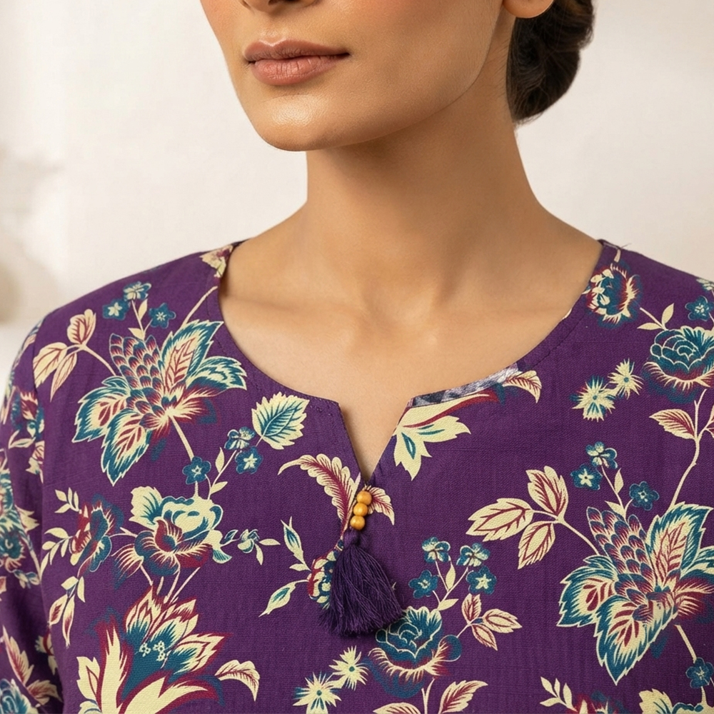 Purple Floral Printed Khaddar Pakistani Suit Wholesale