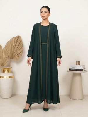 Forest Green Wholesale Abaya with Gold Detailing