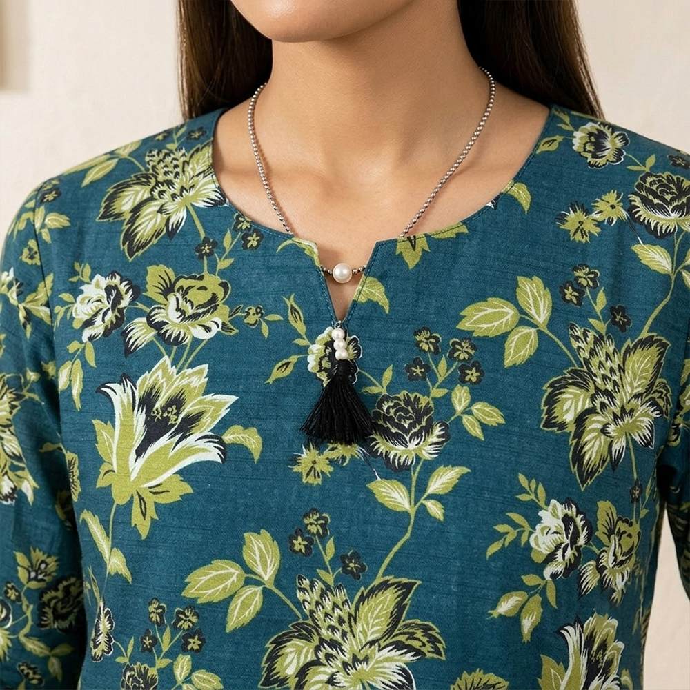 Teal Floral Printed Wholesale Pakistani Khaddar Suit