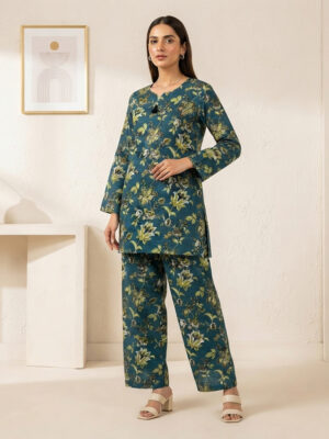 Teal Floral Printed Wholesale Pakistani Khaddar Suit