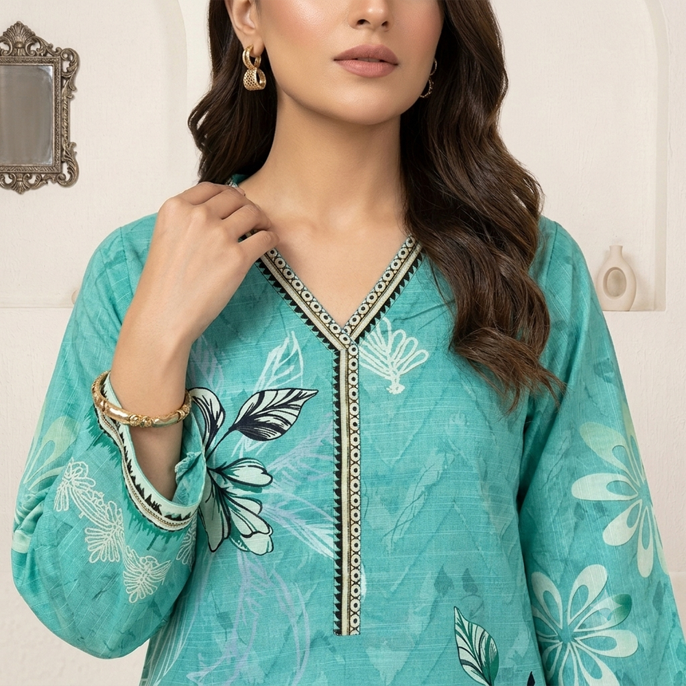 Vibrant Turquoise 2pc Pakistani Khaddar Suits Wholesale