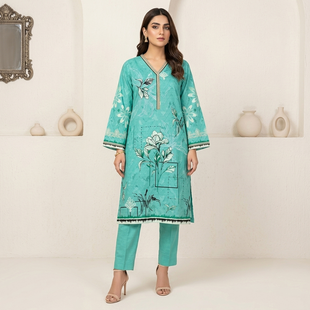 Vibrant Turquoise 2pc Pakistani Khaddar Suits Wholesale