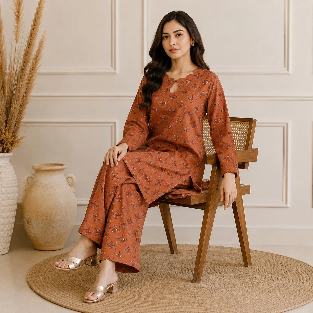 Clay Brown pakistani lawn suit wholesale