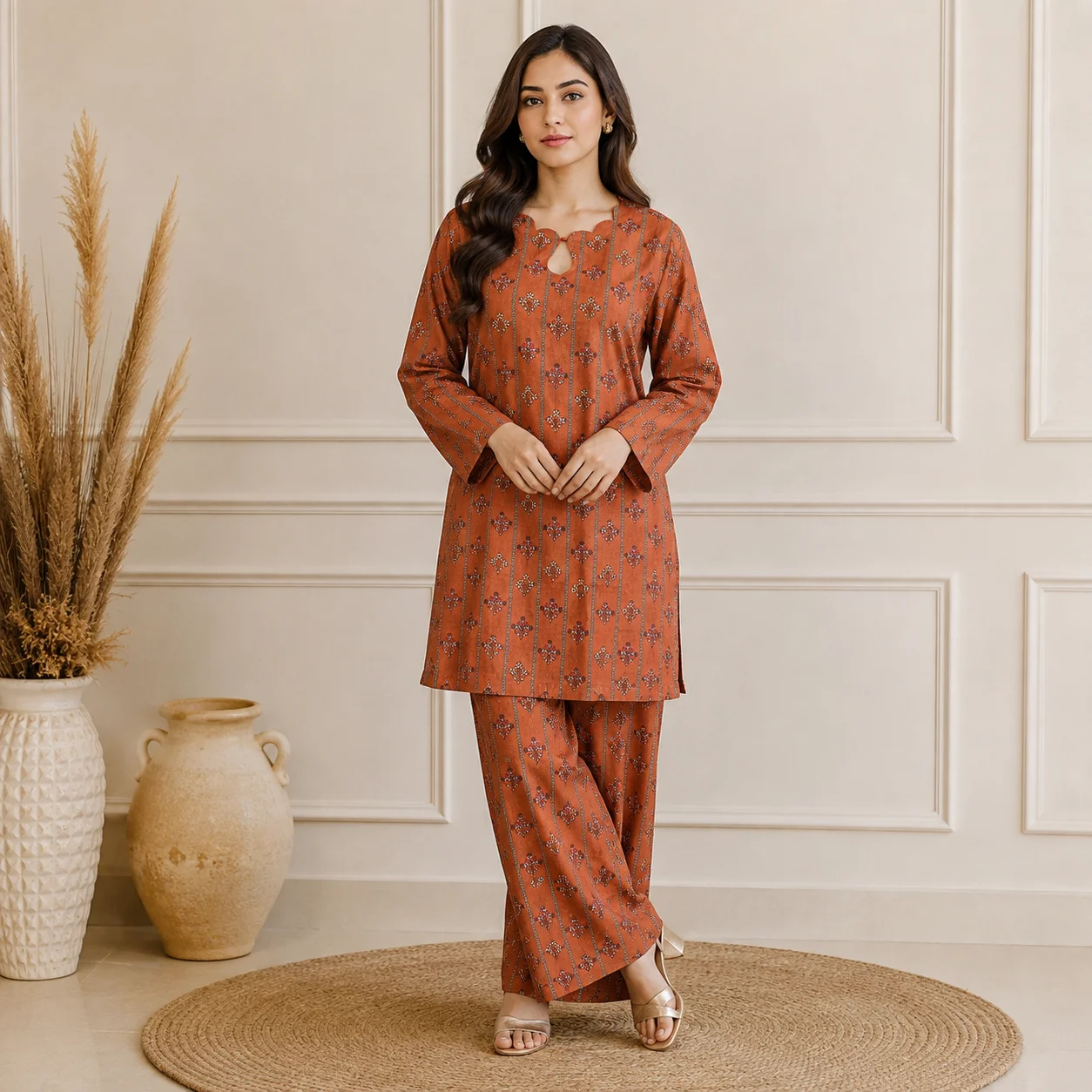 Clay Brown pakistani lawn suit wholesale
