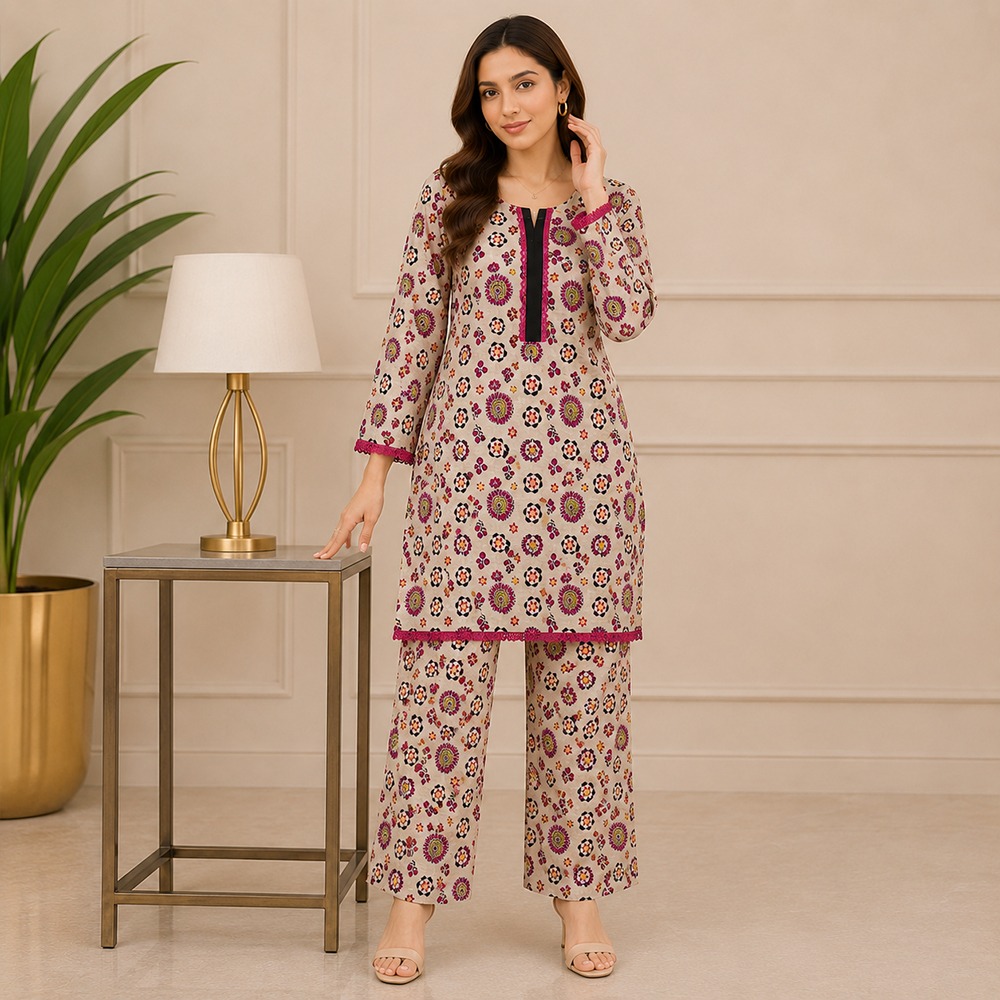 Light Oatmeal wholesale stitched lawn suit