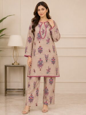 Mushroom-Brown wholesale stitched lawn suit
