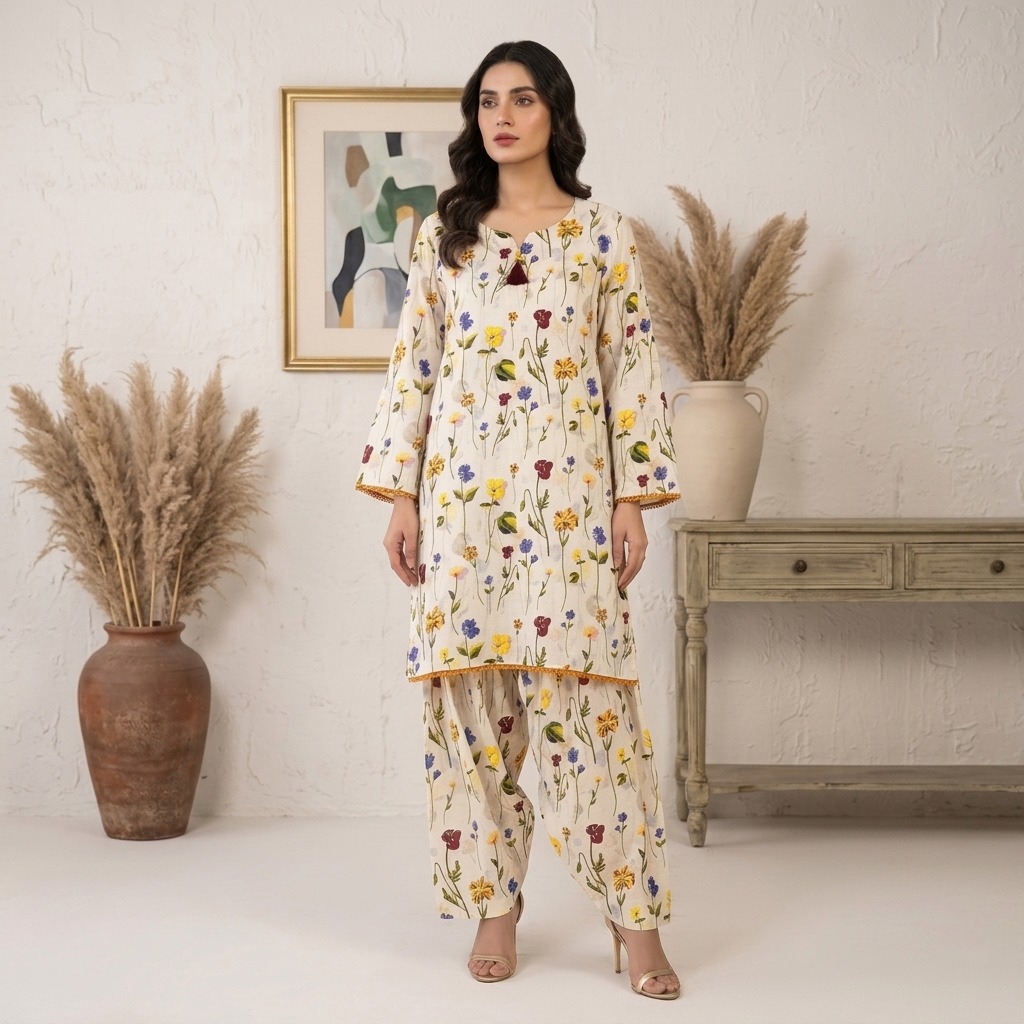 Off white pakistani lawn suit wholesale