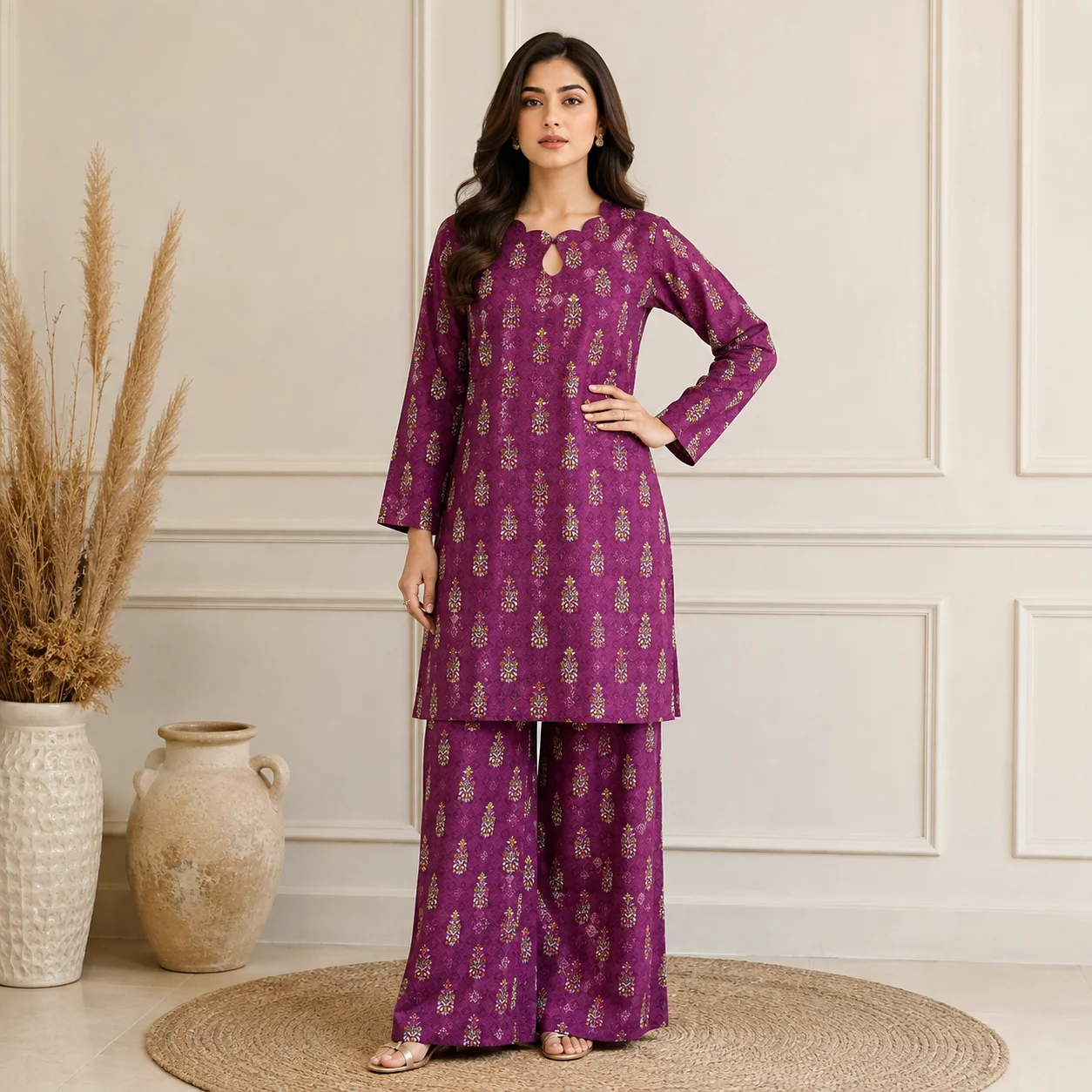Plum Pakistani Lawn Suit Wholesale
