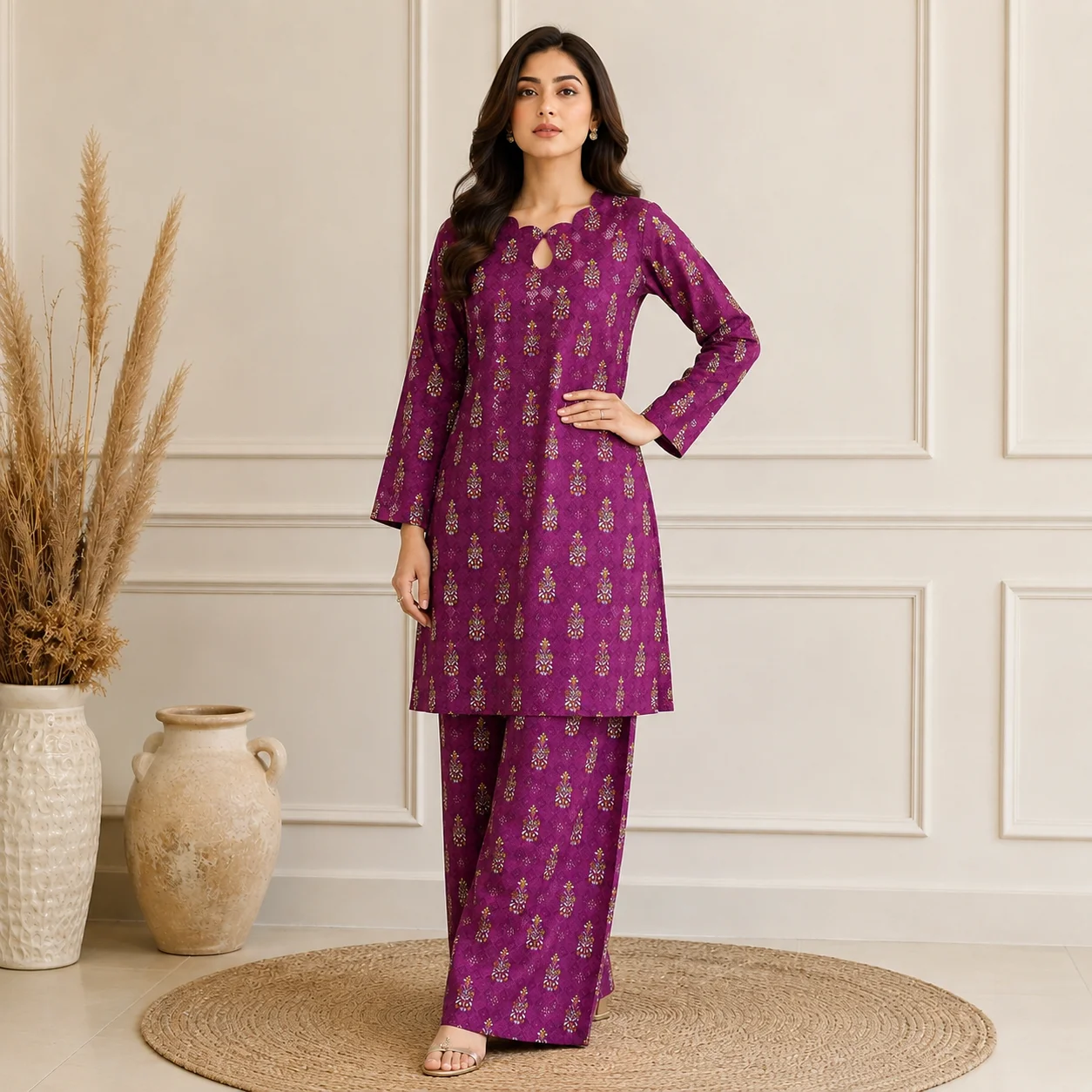 Plum Pakistani Lawn Suit Wholesale