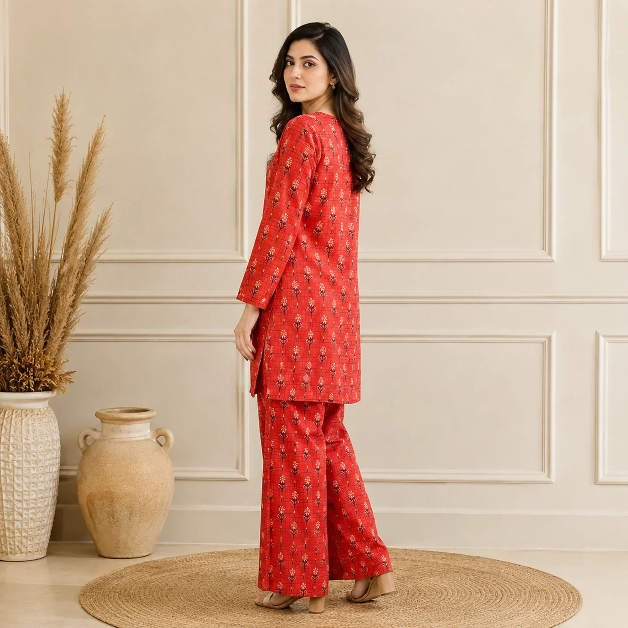 Red Wholesale Stitched Lawn Suit - Image 2