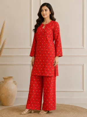 Red wholesale stitched lawn suit