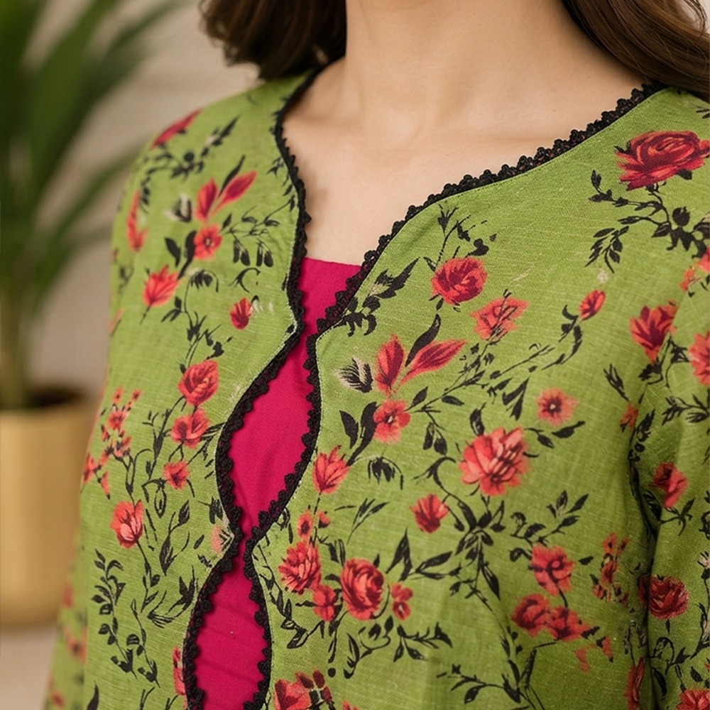 Olive Green Pakistani Lawn Suit Wholesale - Image 3