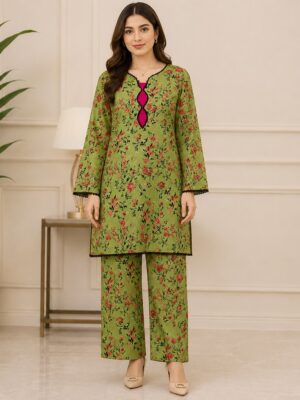 Olive Green Pakistani Lawn Suit Wholesale