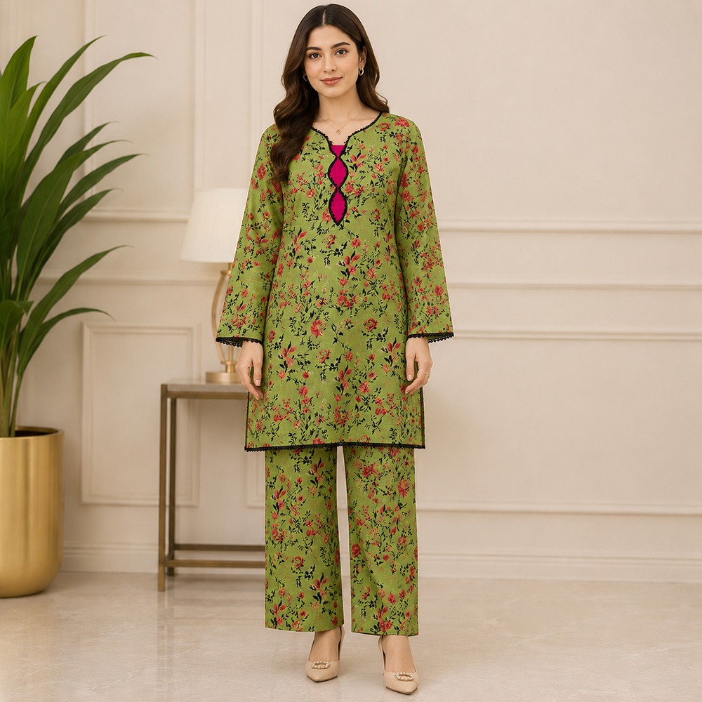 Olive Green Pakistani Lawn Suit Wholesale