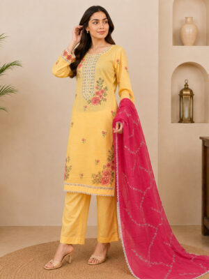 Yellow Embroidered wholesale Lawn Suit