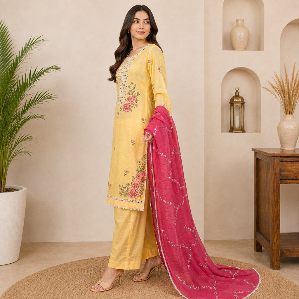 Yellow Embroidered wholesale Lawn Suit