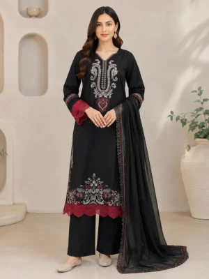 Black Embroidered Lawn Suit Wholesale