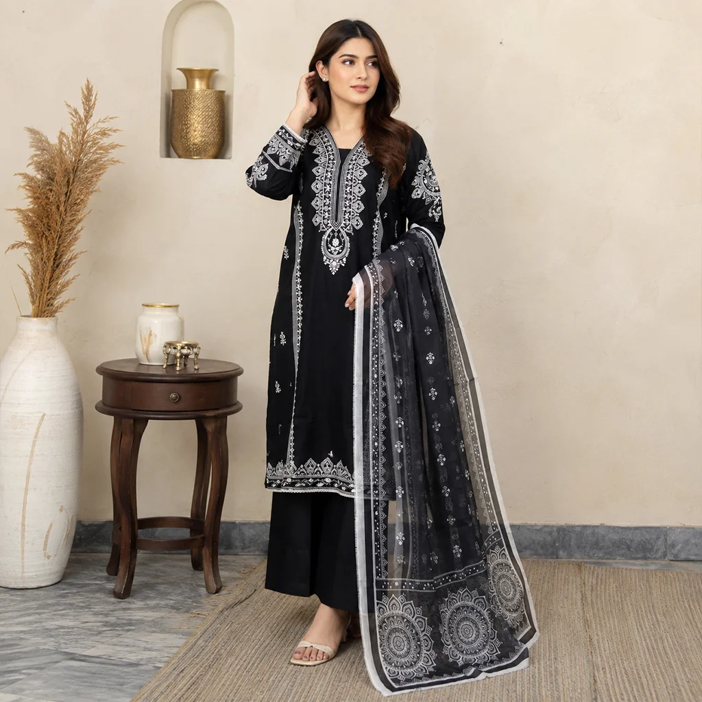 Black Embroidered Wholesale Pakistani Lawn Suit