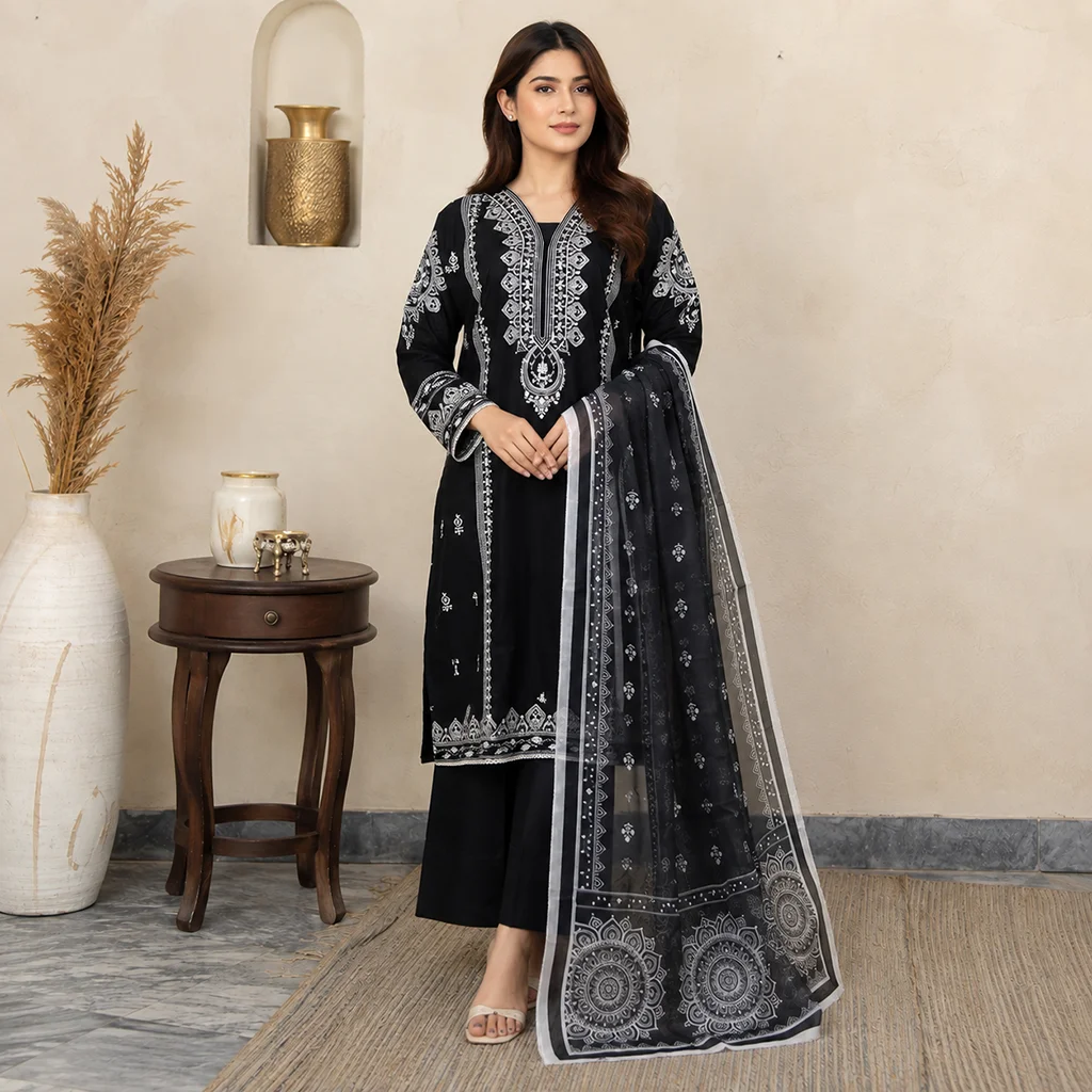 Black Embroidered Wholesale Pakistani Lawn Suit