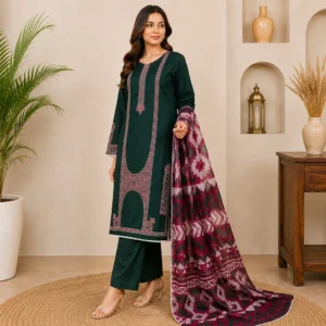 Dark Green Pakistani Lawn Suits Wholesale