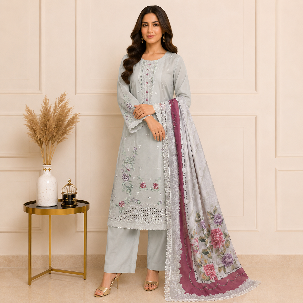 Grey Premium Lawn Suit Wholesale